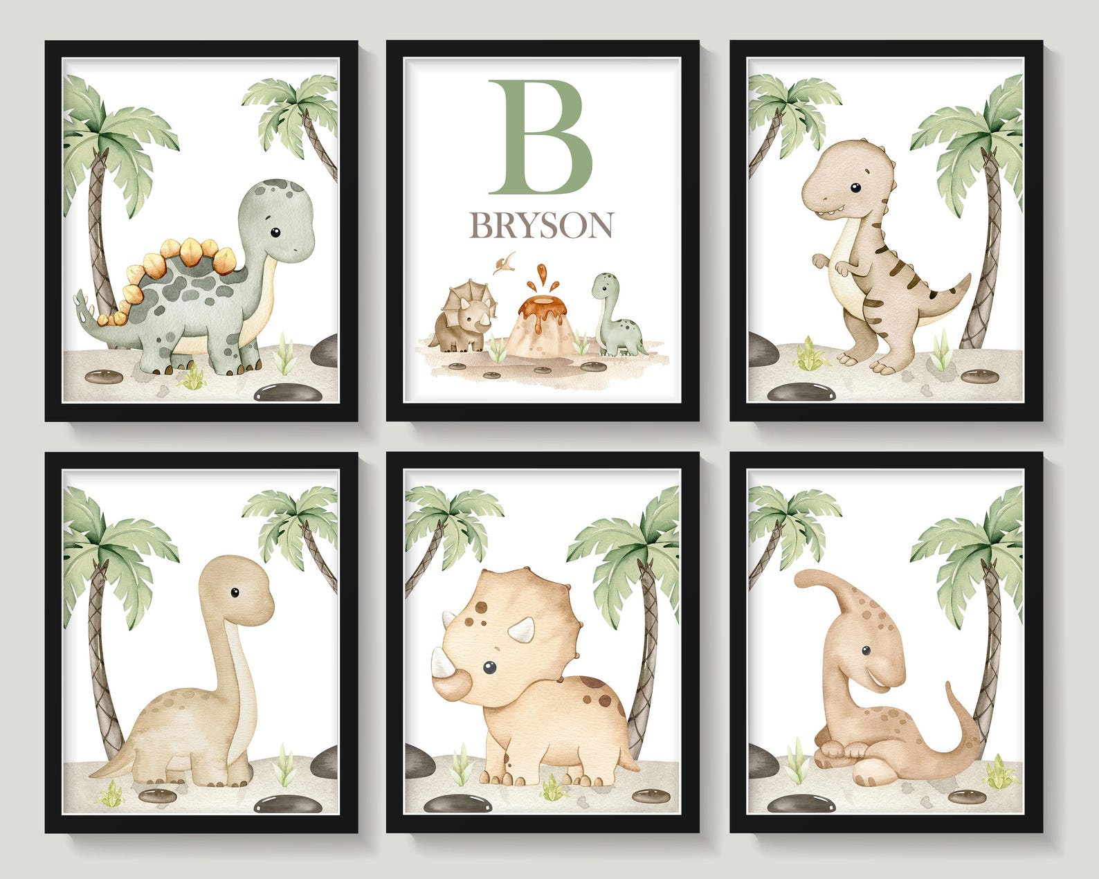 Dinosaur Nursery Wall Decor, Dinosaur Nursery Art Prints, Baby Boy ...
