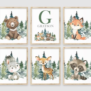 Woodland Animals Wall Decor, Woodland Nursery Wall Decor, Baby Boy Nursery Decor, Forest Animals Wall Art, Personalized Baby Name Art Prints