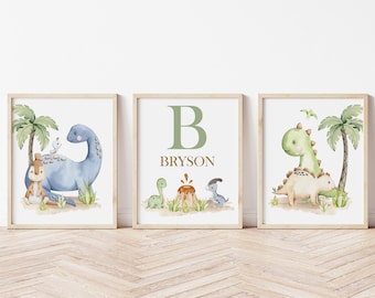 Dinosaur Nursery Wall Decor, Dinosaur Nursery Wall Art, Baby Boy Nursery Art, Personalized Baby Name, Boy Bedroom Decor, Dinosaur Art Prints