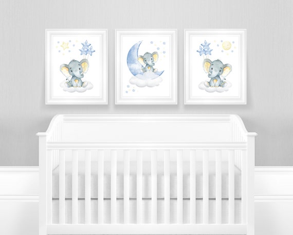 Accent Wall Yellow Grey Baby Room Elephant Nursery Wall Decor