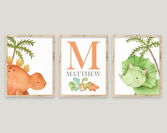 Dinosaur Nursery Wall Decor, Dinosaur Nursery Wall Art, Dinosaurs Decor, Baby Boy Nursery Art, Personalized Name Art, Boys Bedroom Decor