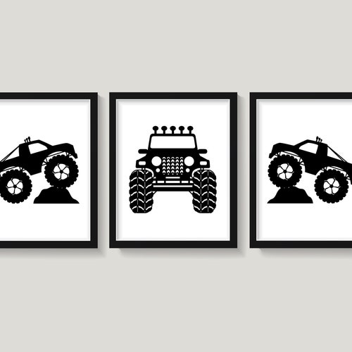 Monster Trucks Wall Art Trucks Wall Decor Black and White Etsy