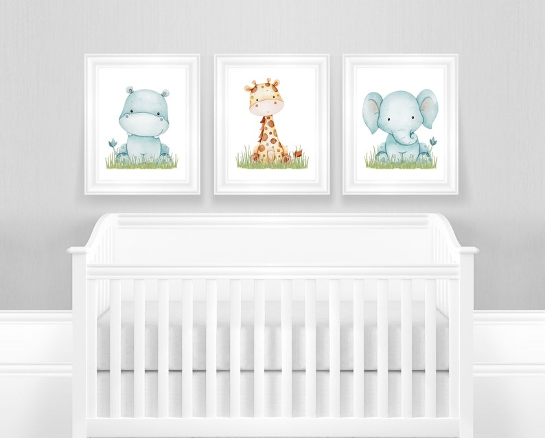 Baby Animals Nursery Wall Decor Baby Boy Nursery Giraffe Etsy