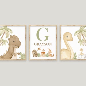 Dinosaur Nursery Wall Decor, Dinosaur Nursery Art, Neutral Nursery Decor, Baby Boy Nursery Art, Personalized Name Art, Boy Bedroom Decor