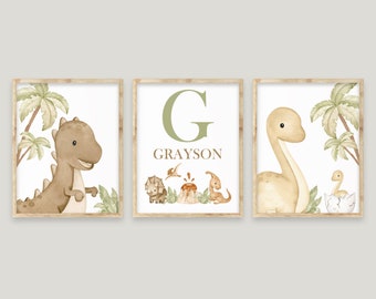 Dinosaur Nursery Wall Decor, Dinosaur Nursery Art, Neutral Nursery Decor, Baby Boy Nursery Art, Personalized Name Art, Boy Bedroom Decor