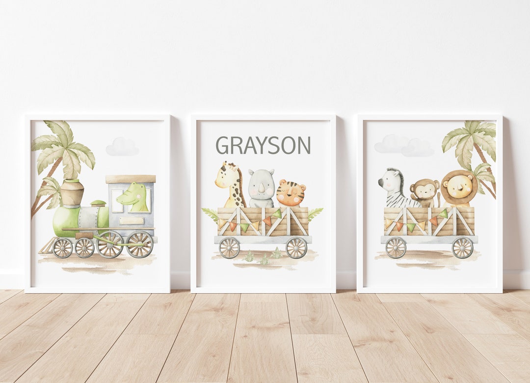 Trains Nursery Wall Decor Safari Animals Nursery Art Train - Etsy