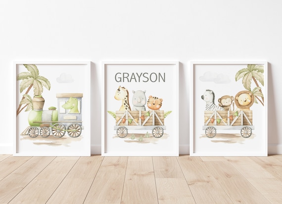 Trains Nursery Wall Decor Safari Animals Nursery Art Train | Etsy