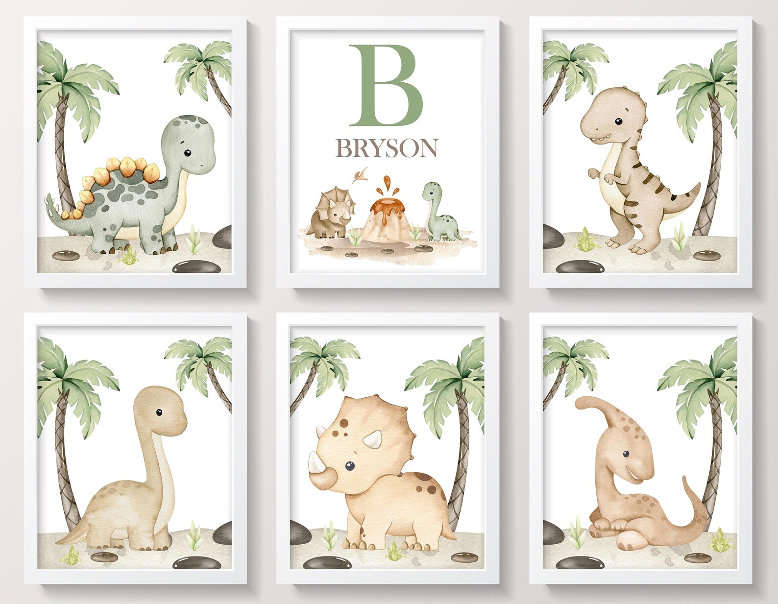 Dinosaur Nursery Wall Decor, Dinosaur Nursery Art Prints, Baby Boy ...
