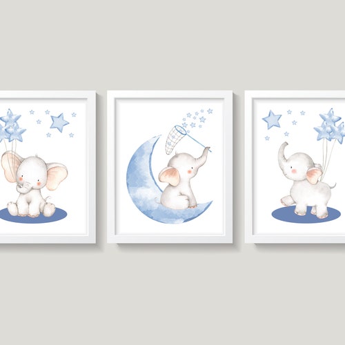Elephant Nursery Wall Decor Baby Boy Nursery Decor Navy Blue Etsy