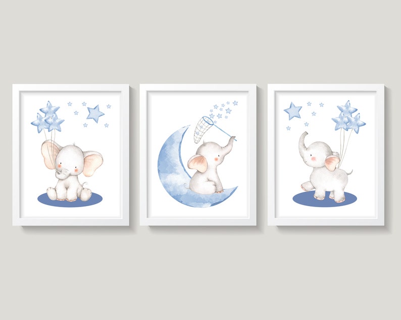 Elephant Nursery Wall Decor, Baby Boy Nursery Decor, Navy Blue ...