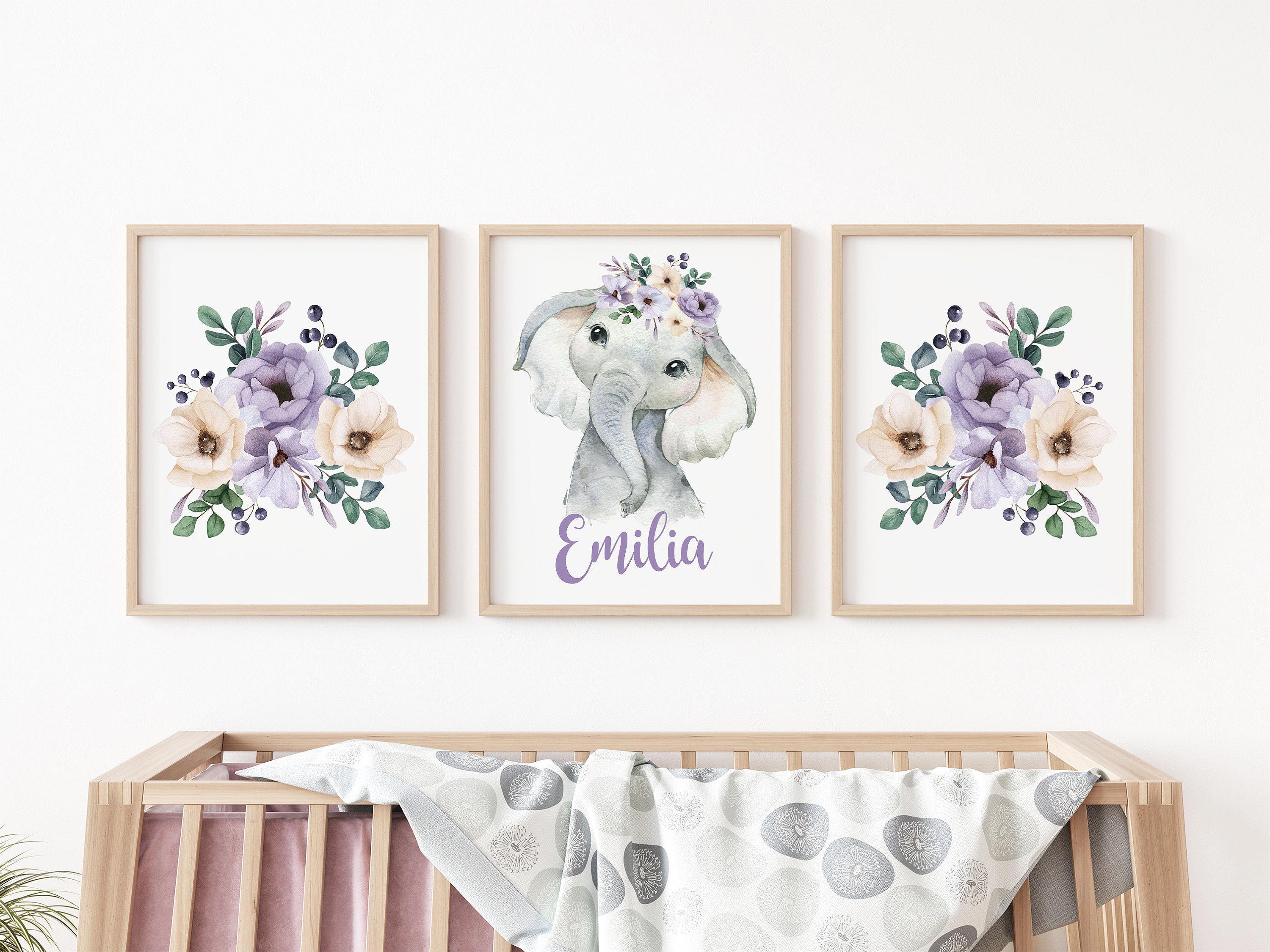 Elephant Nursery Wall Decor, Elephant Nursery Art, Baby Girl Nursery ...