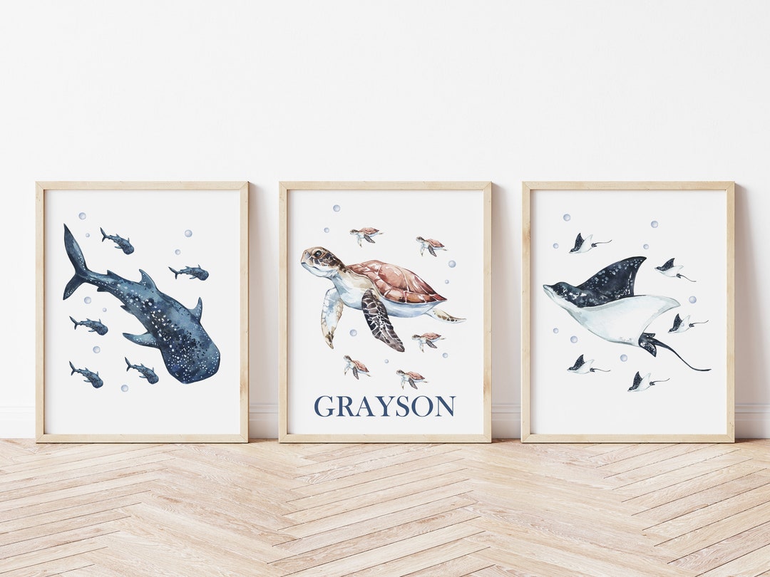 Sea Animals Nursery Art, Ocean Nursery Wall Decor, Nautical Nursery