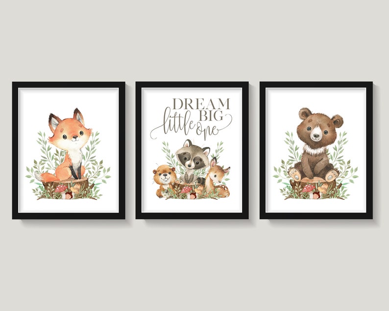 Woodland Animal Wall Art Nursery Canvas Wall Decor Forest Animal Poster Kids Baby Wall Art Watercolor Safari Prints Boys Room Posters Cottagecore Fox Pictures For Bedroom 8x10x6 Inch Unframed