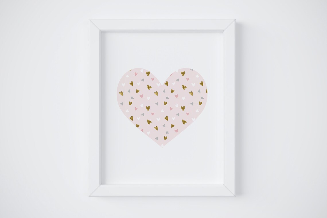 Pink Gold White Glitter Hearts Wall Decor Pink Gold Wall Art Etsy