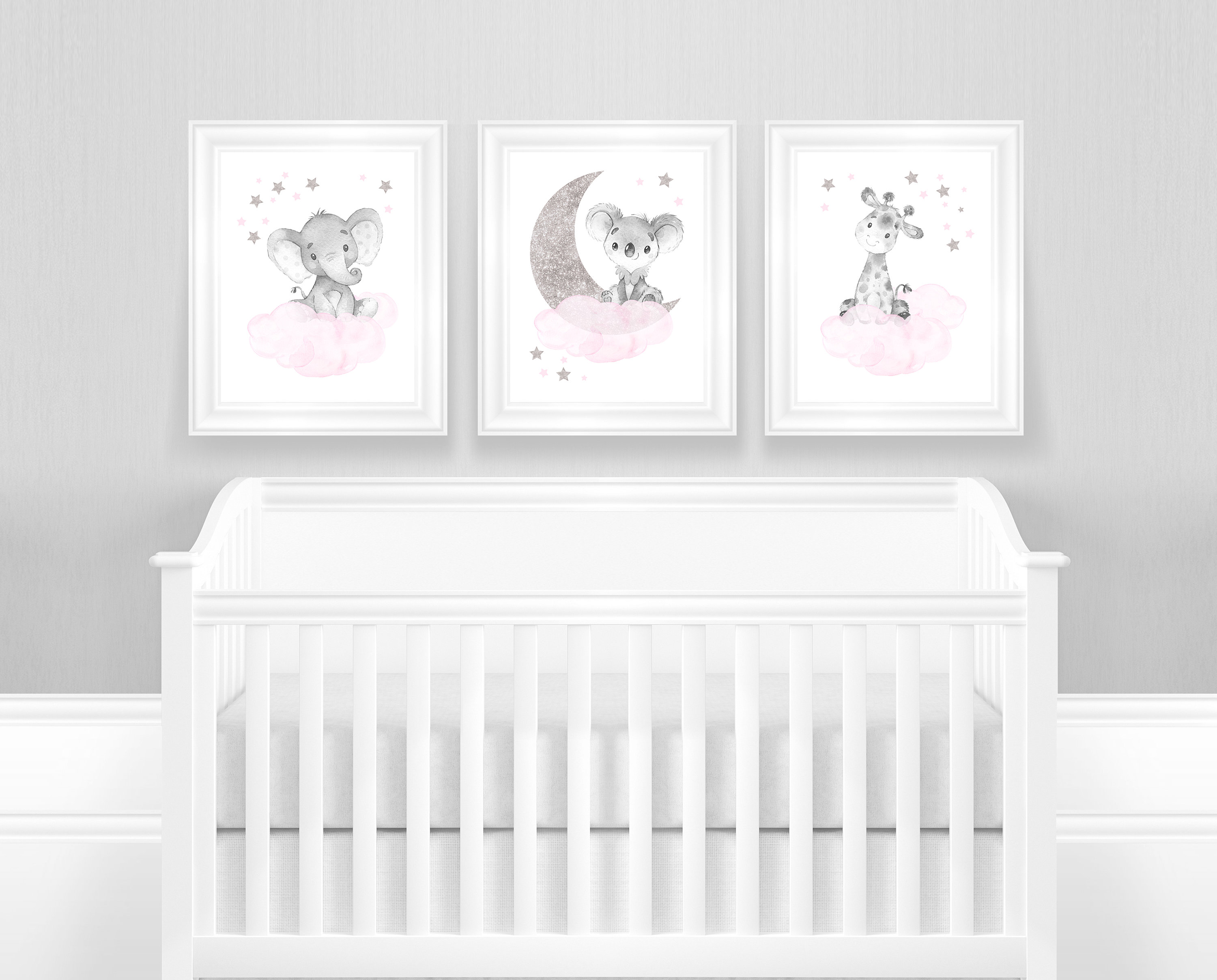 Safari Animals Nursery Wall Decor, Elephant Giraffe Koala, Baby Girl ...