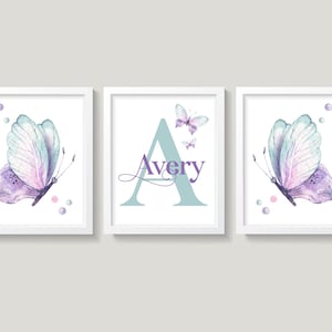 Butterfly Nursery Wall Art, Butterflies Nursery Wall Decor, Purple and Mint Nursery, Baby Girl Nursery Wall Decor, Baby Name Wall Art