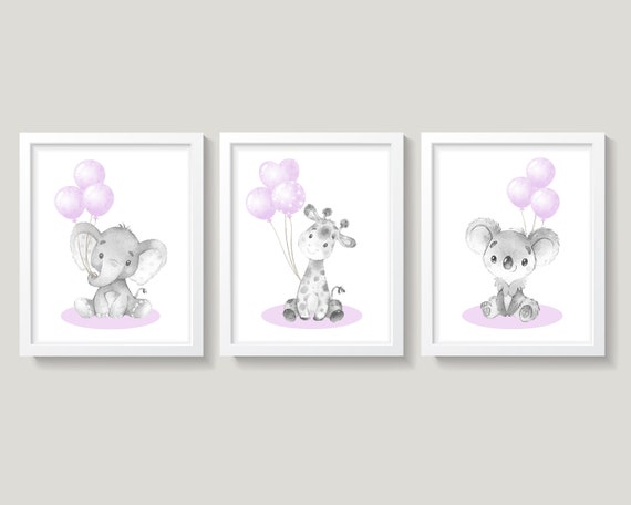 Baby Girl Nursery Wall Decor, Jungle Safari Animals, Elephant