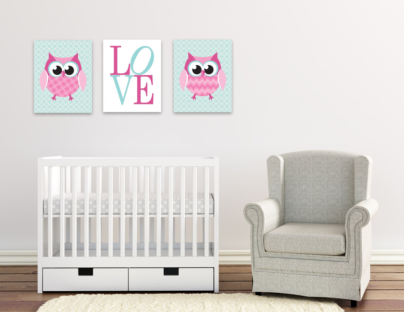 Owl Nursery Wall Art Decor Girl Owl Nursery Decor Pink and | Etsy