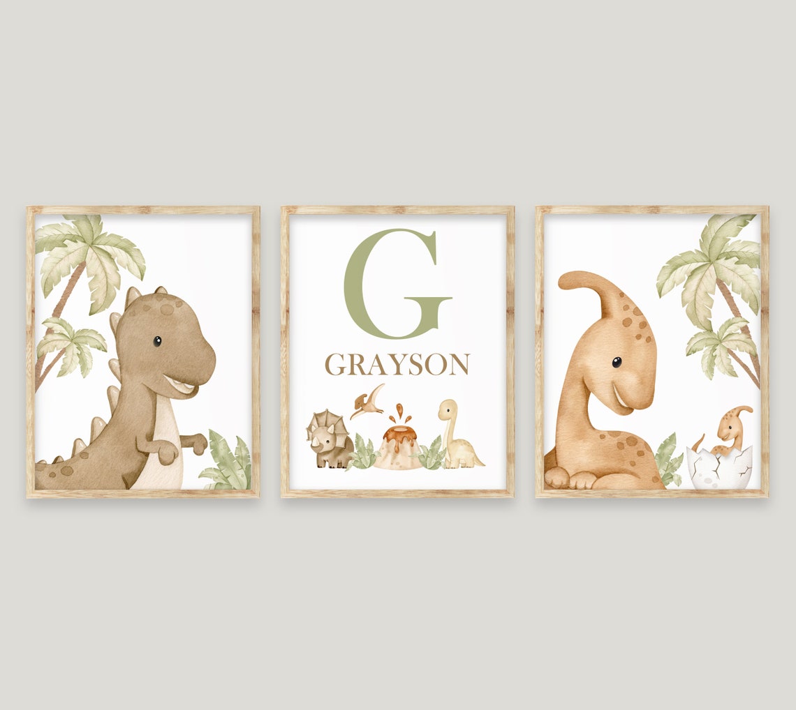 Dinosaur Nursery Wall Decor Dinosaur Nursery Art Neutral Etsy
