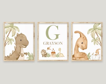 Dinosaur Nursery Wall Decor, Dinosaur Nursery Art, Neutral Nursery Decor, Baby Boy Nursery Art, Personalized Name Art, Boy Bedroom Decor