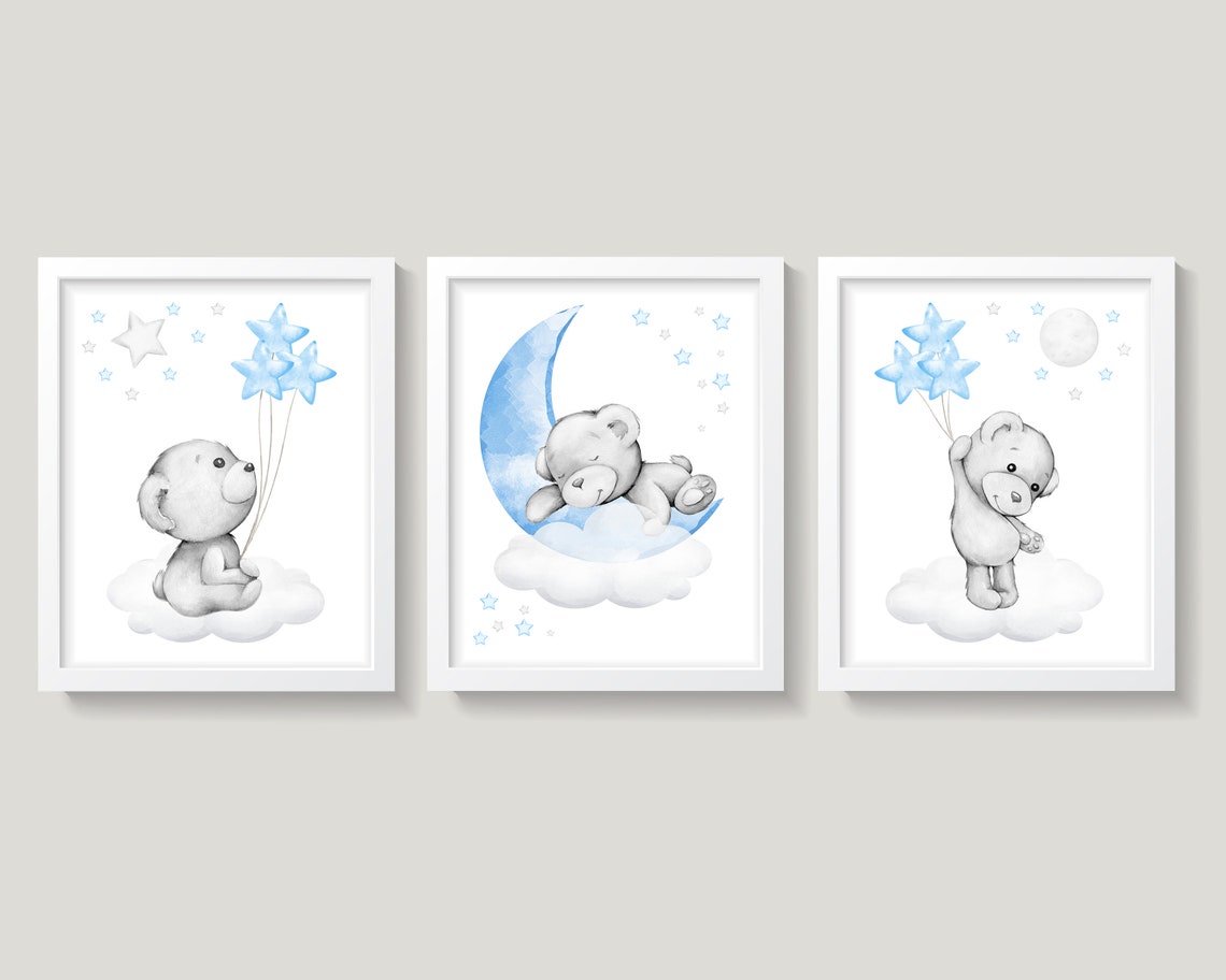 Bear Nursery Wall Decor Baby Boy Nursery Decor Moon and Etsy