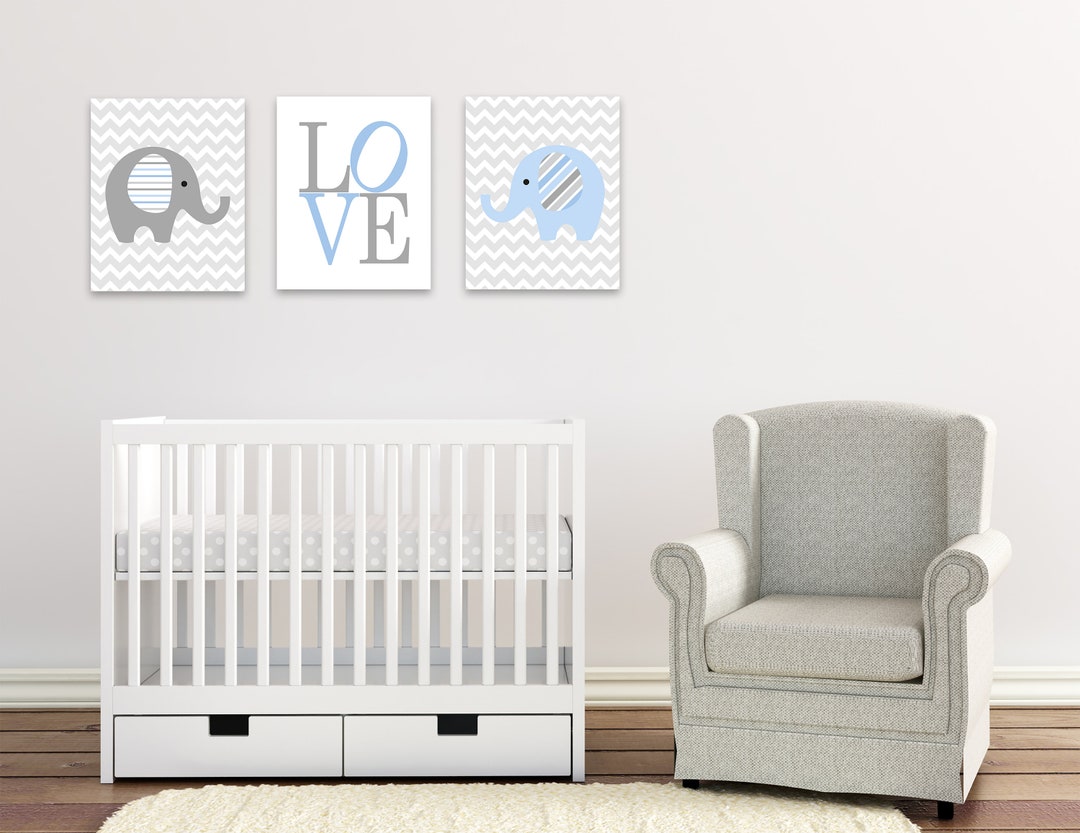 Baby Boy Elephant Nursery Decor, Elephant Nursery Wall Art, Elephant