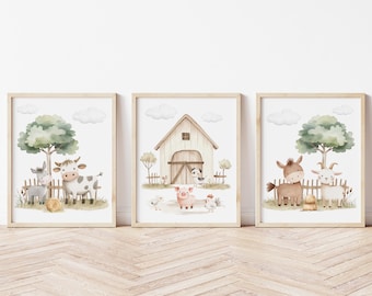Farm Animals Nursery Wall Decor, Barnyard Nursery Art, Cow Nursery Art Print, Donkey Wall Art, Horse Wall Art, Neutral Baby Nursery Decor