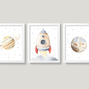 Outer Space Boy's Room Decor, Space Rockets Planets Stars, Neutral Nursery, Outer Space Nursery Wall Decor, Baby Boy Space Themed Nursery