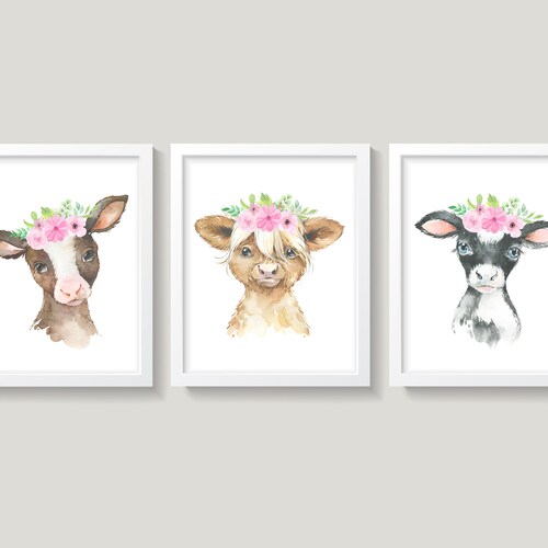 Cows Nursery Wall Decor Farm Animals Nursery Art Boho Cows Etsy
