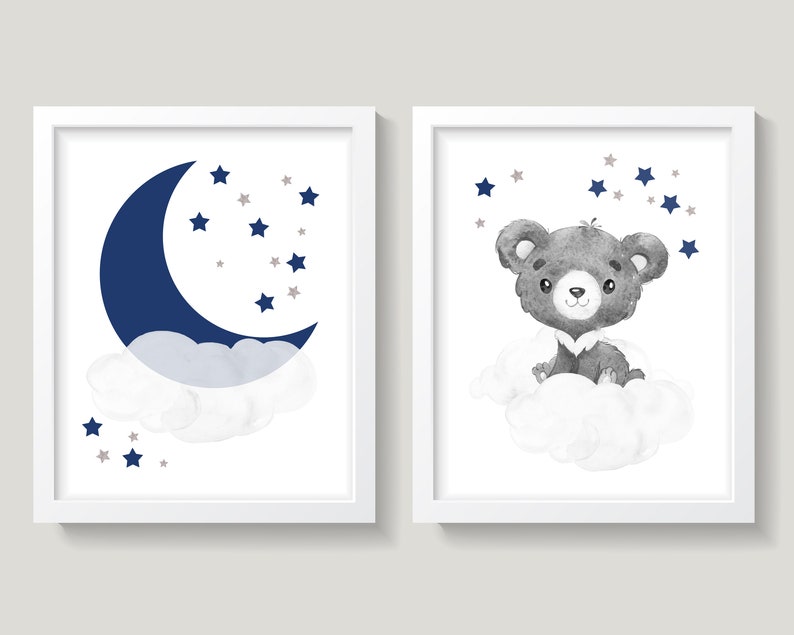 Baby Bear Nursery Wall Decor Bear Nursery Art Moon and Stars Etsy