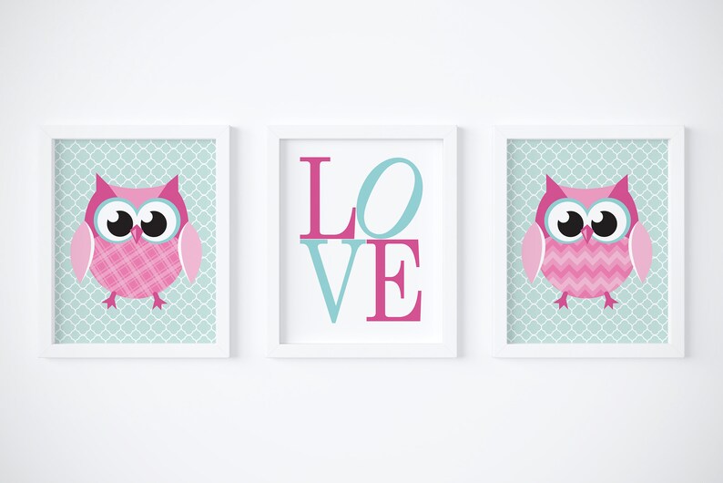 Owl Nursery Wall Art Decor Girl Owl Nursery Decor Pink and Etsy