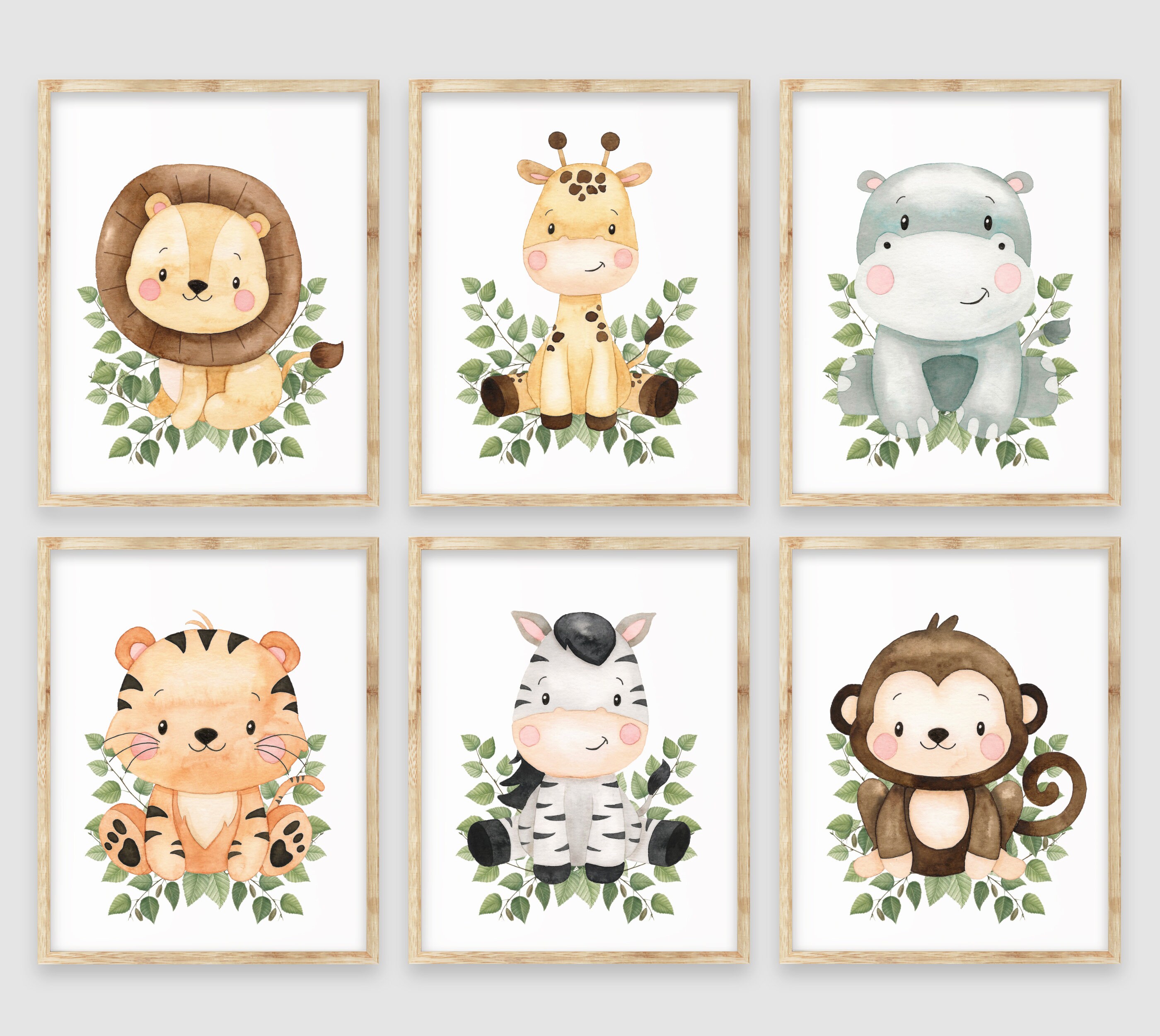 Safari Jungle Animals Nursery Wall Decor, Baby Boy Nursery Wall Decor, Neutral Nursery Decor, Zoo Animals Wall Art, Set of 6 Nursery Prints