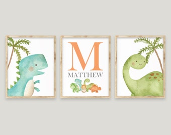 Dinosaur Nursery Wall Decor, Dinosaur Nursery Wall Art, Dinosaur Decor, Baby Boy Nursery Art, Personalized Name Art, Boys Bedroom Decor