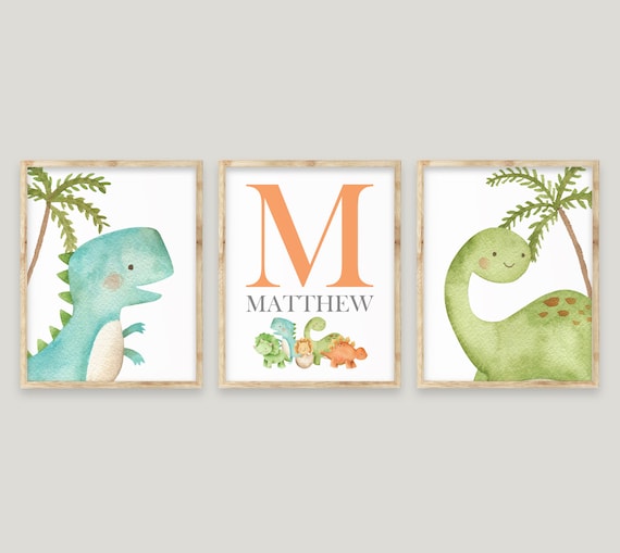 Dinosaur Nursery Wall Decor, Dinosaur Nursery Wall Art, Dinosaur Decor, Baby Boy Nursery Art, Personalized Name Art, Boys Bedroom Decor