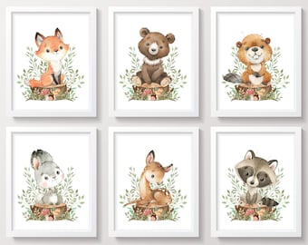 Woodland Animals Wall Decor, Forest Animals Wall Decor, Rustic Nursery Wall Decor, Neutral Nursery Decor, Woodland Animal Art Prints