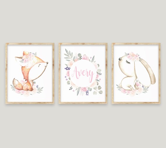 Boho Woodland Animals Nursery Wall Decor Fox Wall Art Bunny Etsy