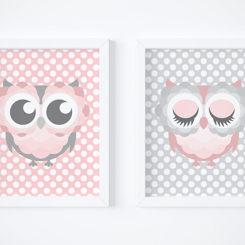 Owl Nursery Wall Art Pink Gray Baby Girl Nursery Owl Wall Etsy