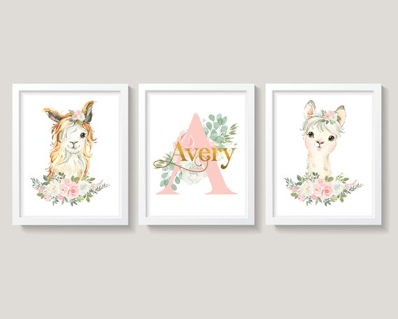 Llama Nursery Wall Decor, Boho Llamas Nursery Wall Art, Blush Pink