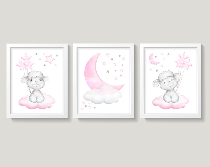 Sheep Nursery Wall Decor Baby Lamb Nursery Art Moon and Etsy