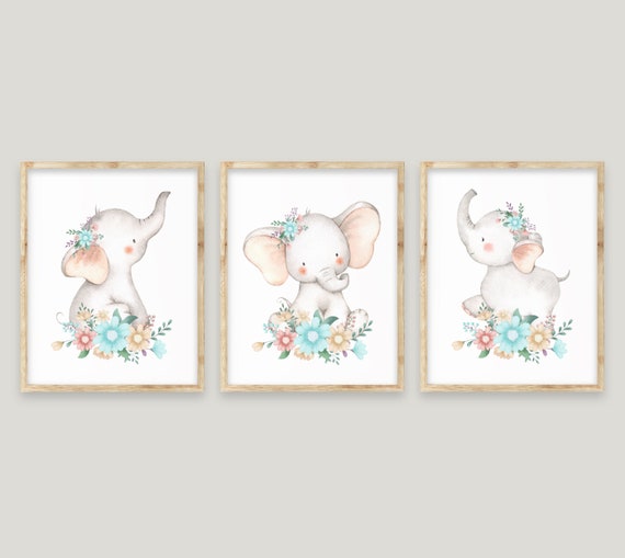 Boho Elephant Nursery Wall Decor Boho Elephants Nursery Wall Etsy