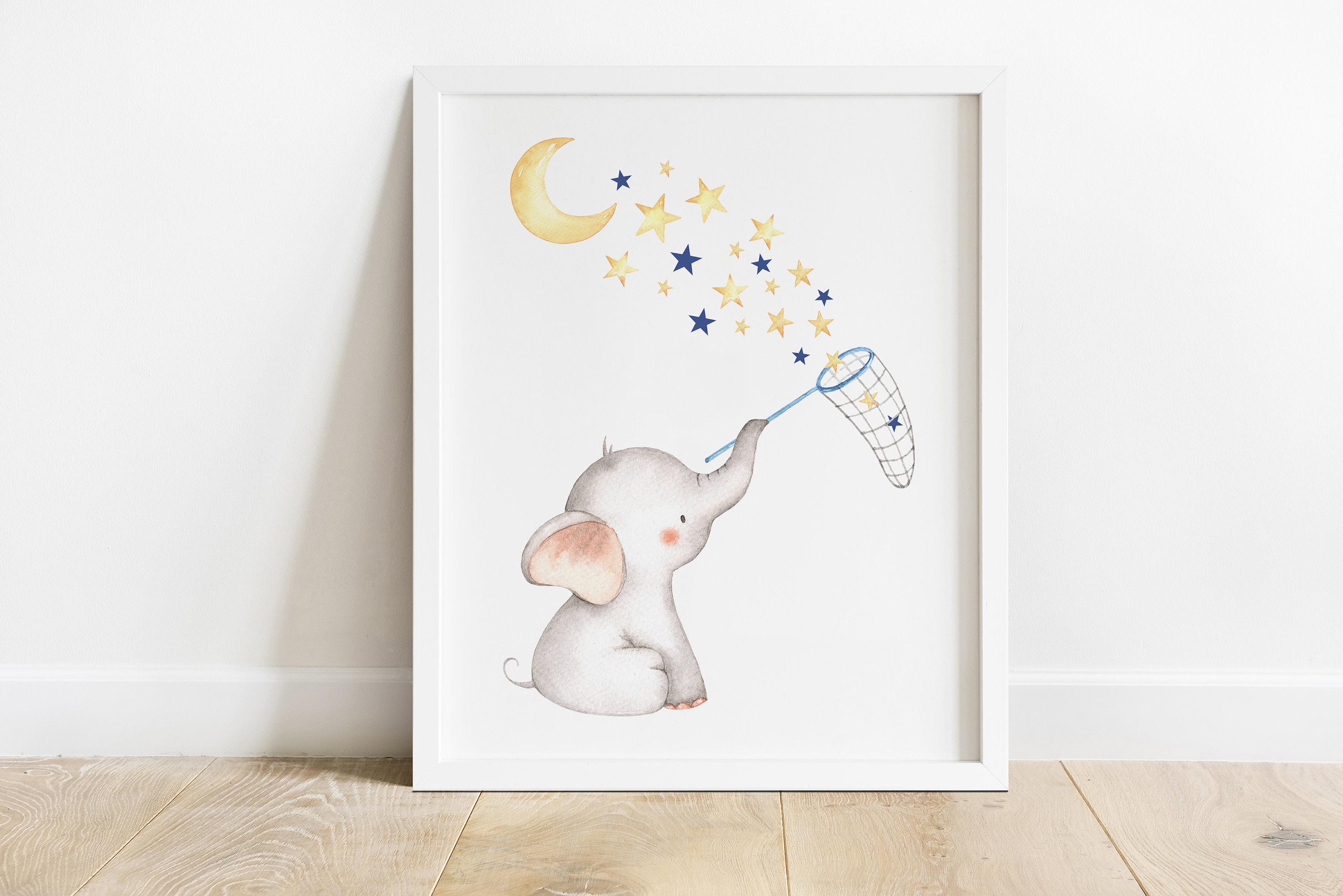 Baby Elephant Moon Stars Nursery Wall Decor Boy Nursery Wall Etsy