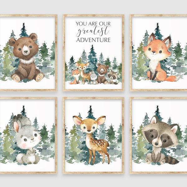 Woodland Animals Wall Decor, Woodland Nursery Wall Decor, Baby Boy Nursery Decor, Forest Animals Art Prints, You Are Our Greatest Adventure