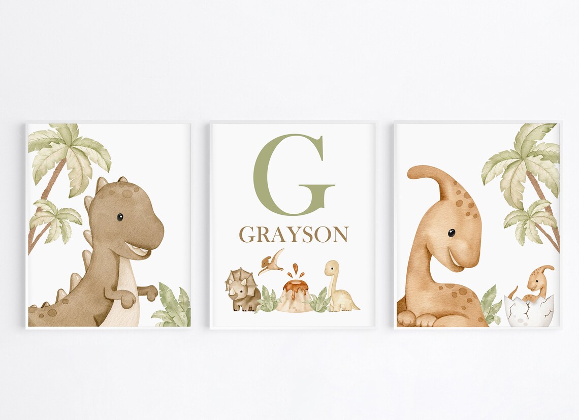 Dinosaur Nursery Wall Decor Dinosaur Nursery Art Neutral Etsy