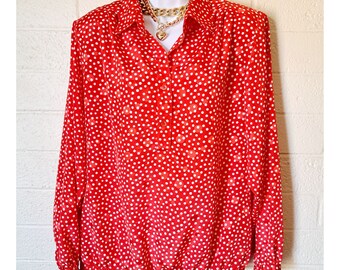 Red Oversize Polka Dot Vintage Blouse