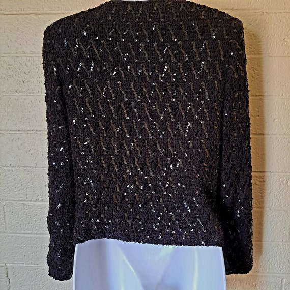 Vintage Black Sequin Zip Up Cardigan - image 5