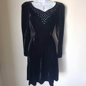 Black Vintage Velvet Dress with Rhinestones
