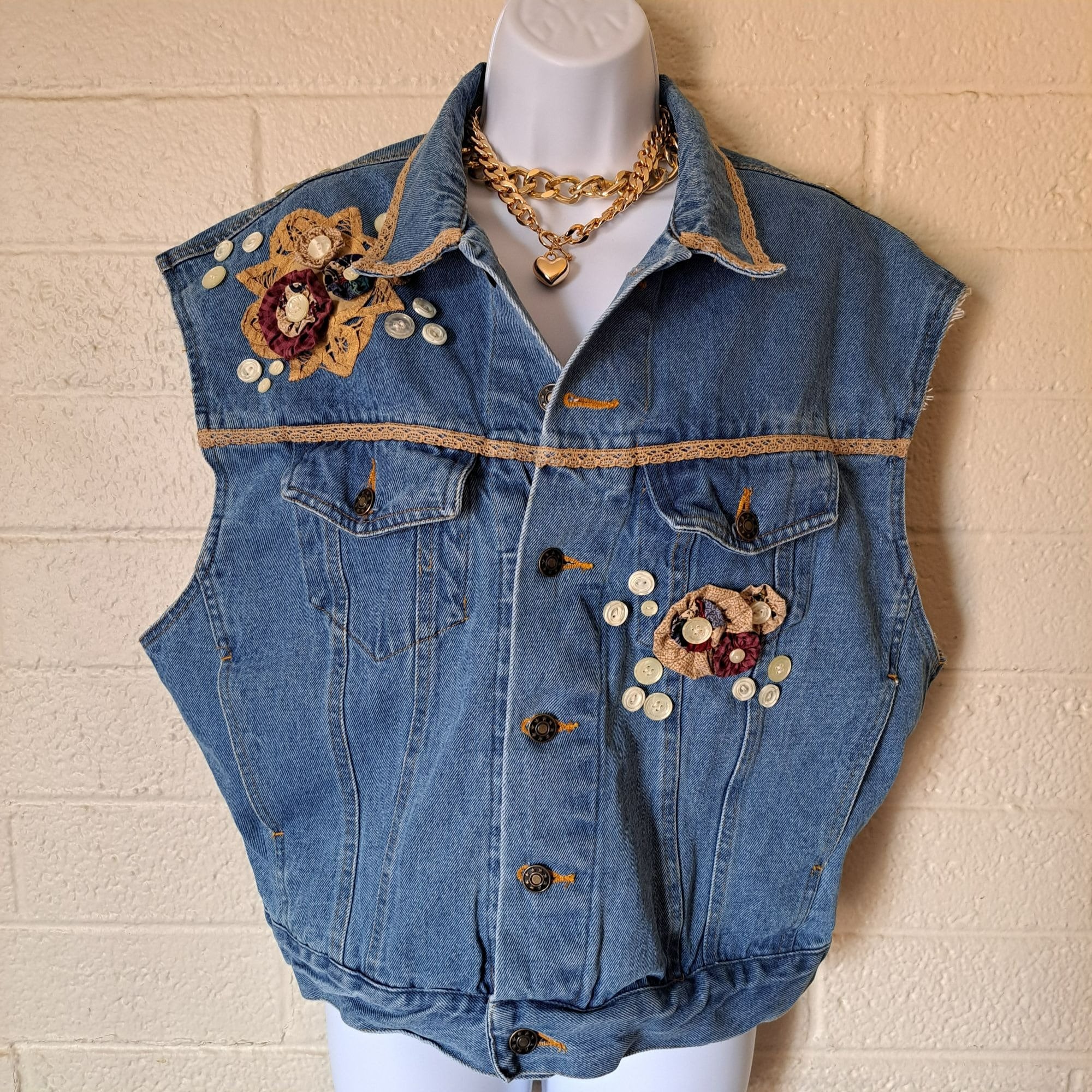VTG Embroidered Floral Blue Jean Vest - Etsy