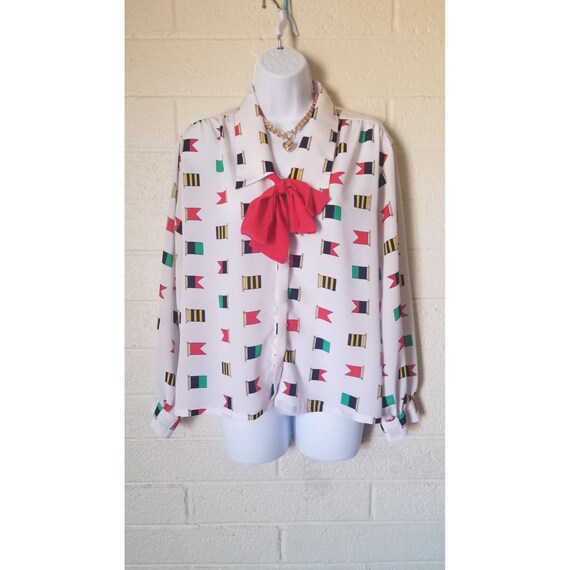 Red Bow Tie Vintage Flag Blouse - image 1