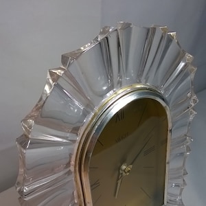 Vintage Lovely Mikasa Clear Glass Gold Face With Roman Numerals Cathedral Clock Made in Germany