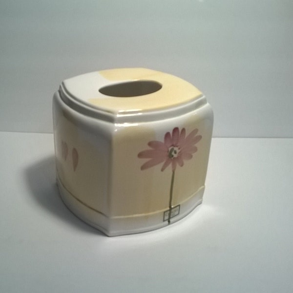 Vintage Croscill Lovely Hand Painted Gazebo Multi-Color Botanical Design Tissue Box Cover